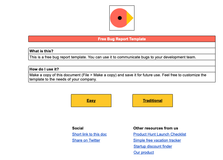 Google Sheets Bug Report Template